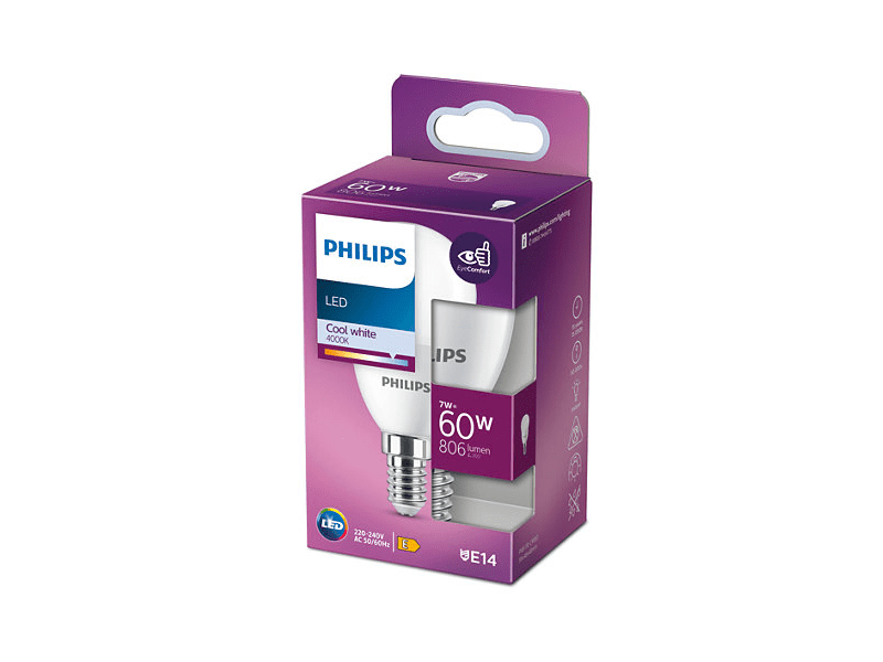 Philips led izzó e14/60w/matt kisgömb 212587
