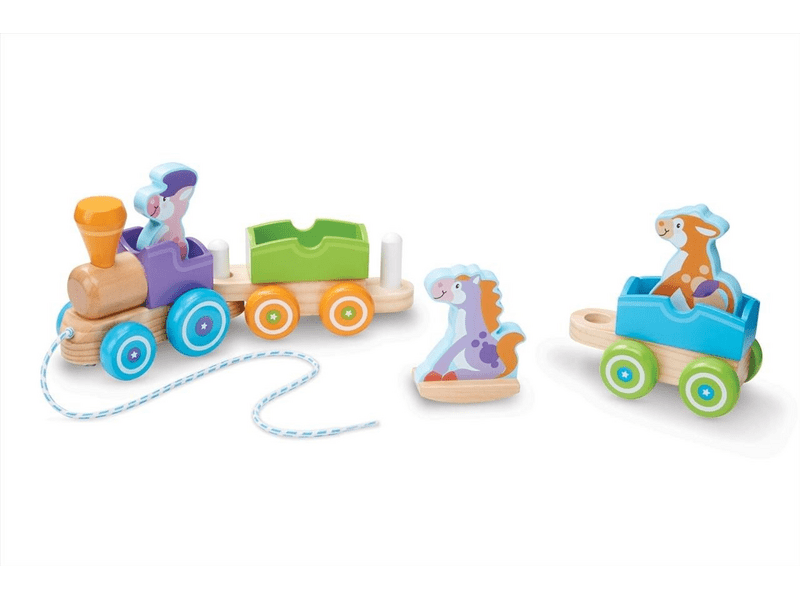 Melissa & Doug bébi és tipegő fajátékok, húzható farm vonat