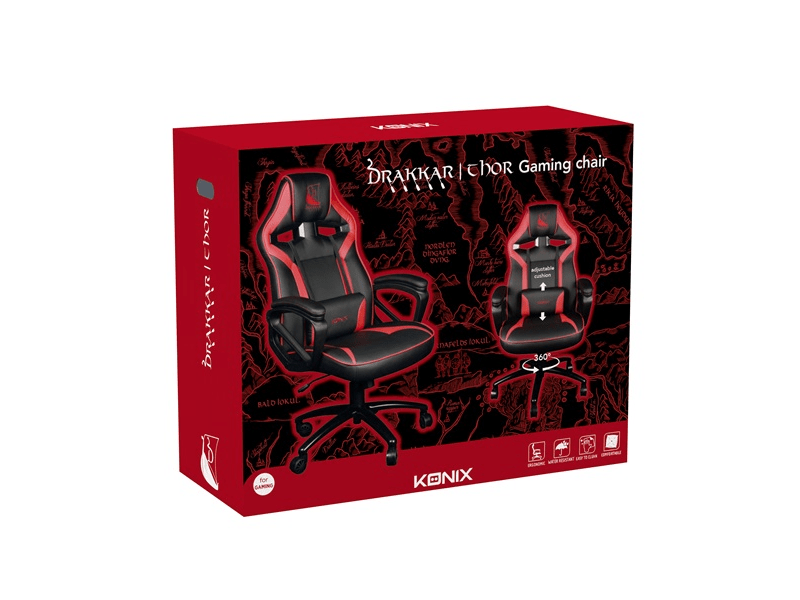 Konix DRAKKAR Thor Gaming szék fej-és deréktámasszal, fekete-piros