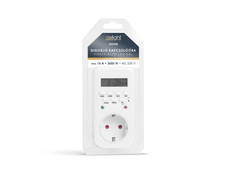 Delight 20298B Digitális kapcsolóóra - visszajelző LED-del