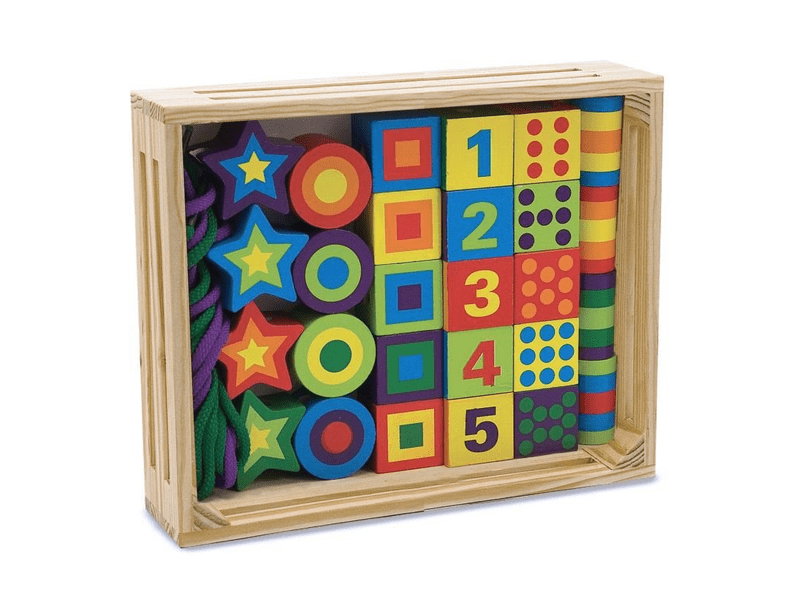 Melissa & Doug fa készségfejlesztő játék, fűzős gyöngyök dobozban