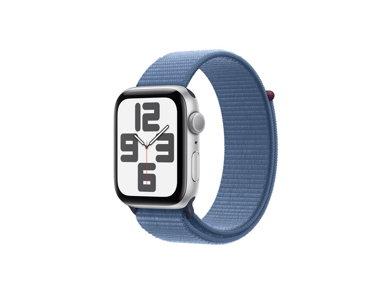 Apple Watch SE (2023) GPS – 44 mm ezüst alumíniumtok, télkék sportpánt (MREF3QH/A)