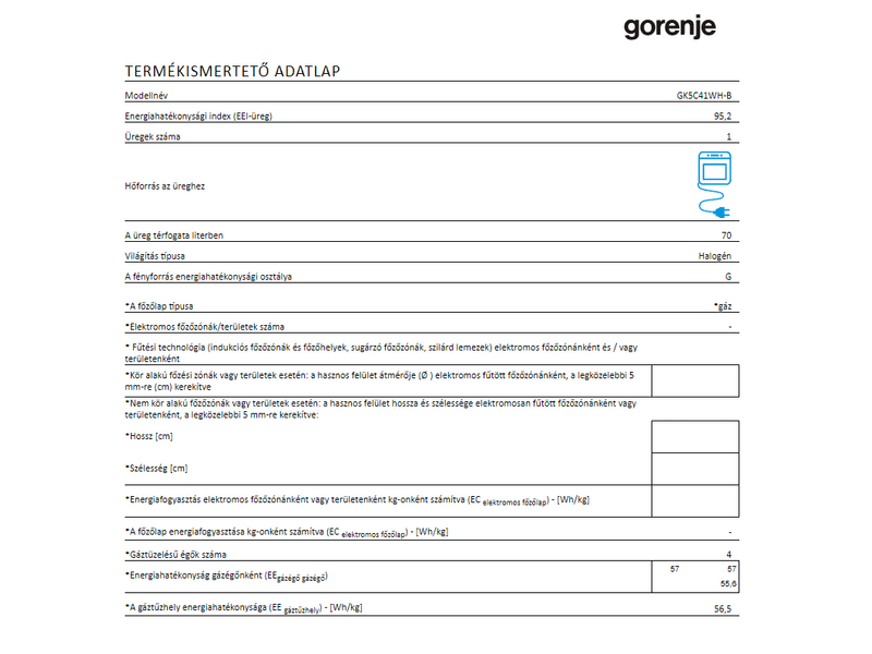 Gorenje GK5C41WH-B Kombinált Tűzhely