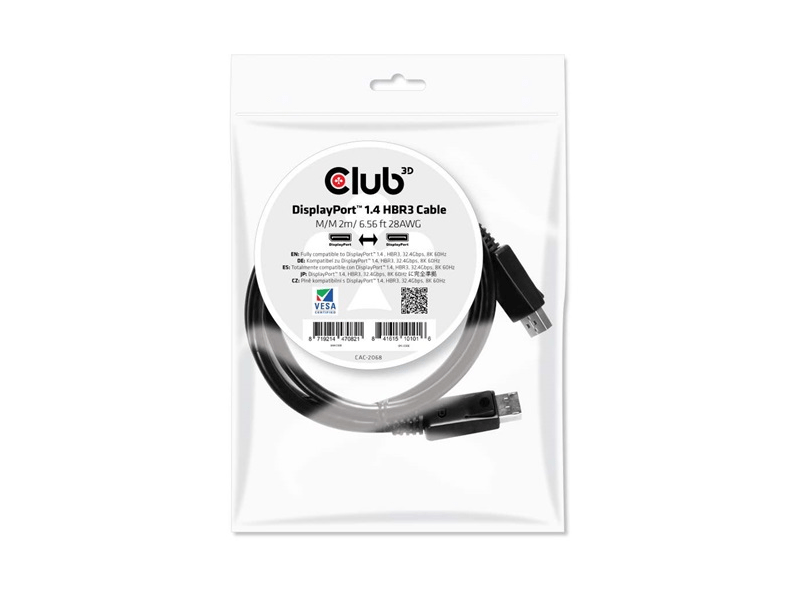 Club 3D CAC-2068 DisplayPort 1.4 8K60Hz kábel, 2 m