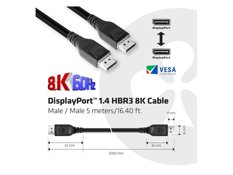 KAB Club3D DisplayPort 1.4 HBR3 8K60Hz kábel M/M - 5m