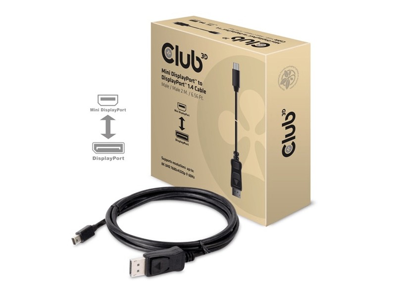 KAB Club3D MiniDisplayPort to DisplayPort 1.4 HBR3 8K60Hz kábel M/M - 2m bidirectional