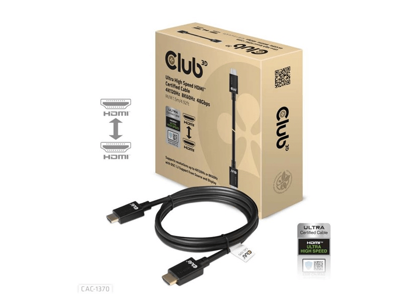 KAB Club3D HDMI 2.1 MALE TO HDMI 2.1 MALE ULTRA HIGH SPEED 4K 120Hz  1,5m/ 4,928ft