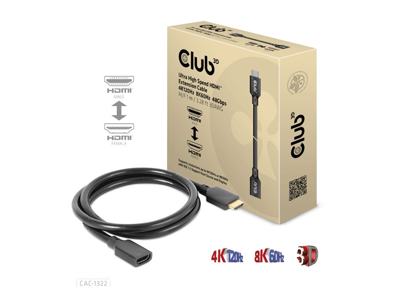 KAB Club3D High Speed HDMI 4K 120Hz 8k 60Hz Extension kábel M/F 1m/3,23ft