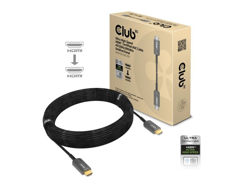 KAB Club3D Ultra High Speed HDMI™ Certified AOC Cable 4K120Hz/8K60Hz Unidirectional M/M 15m/49.21ft