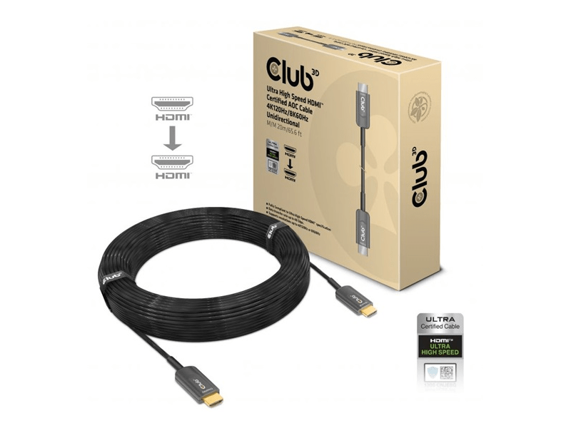 KAB Club3D Ultra High Speed HDMI™ Certified AOC Cable 4K120Hz/8K60Hz Unidirectional M/M 20m/65.6ft