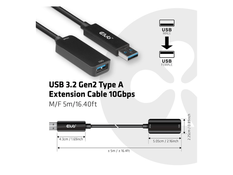 Club 3D CAC1411 USB Type A hosszabbító kábel, 5m