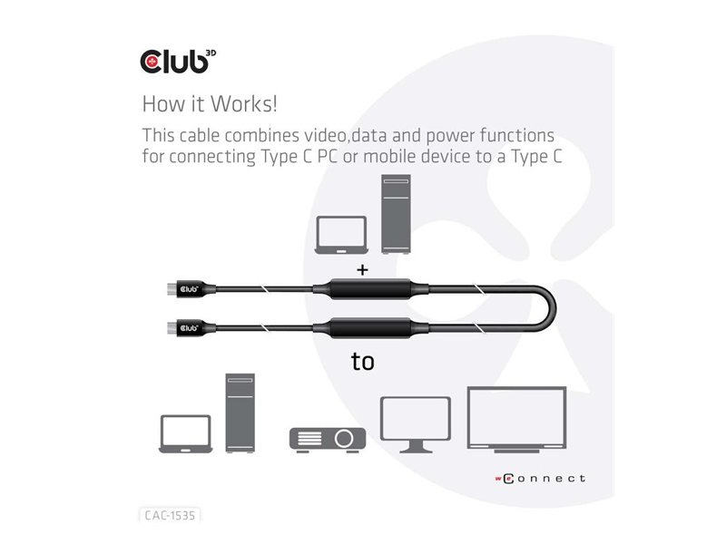Club3D CAC-1535 USB 3.2 Gen2 Type C kábel, 8K60Hz, 5m