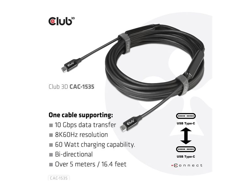 Club3D CAC-1535 USB 3.2 Gen2 Type C kábel, 8K60Hz, 5m