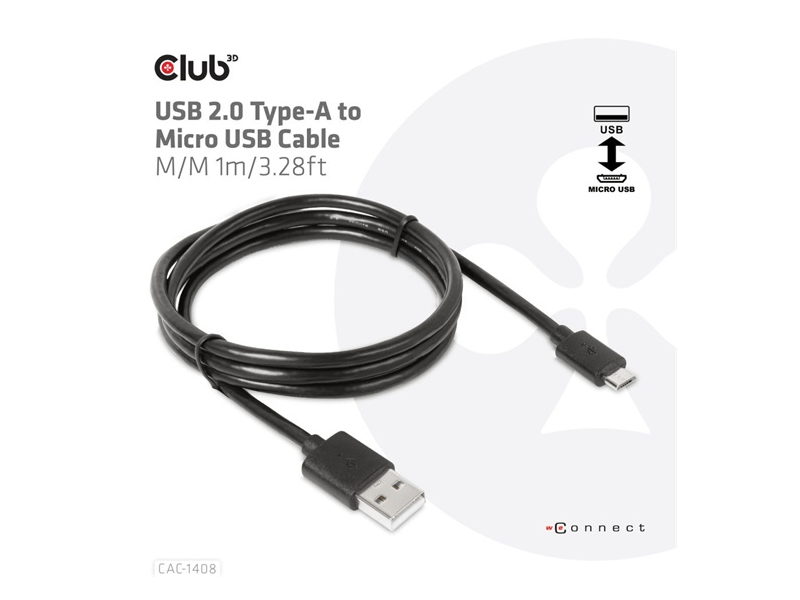 CLUB 3D CAC1408 USB 3.2 Type A - micro USB kábel, 1m