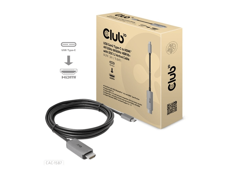 Club 3D CAC-1587 USB Type-C – HDMI kábel, 3 m