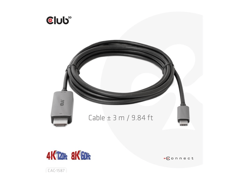 Club 3D CAC-1587 USB Type-C – HDMI kábel, 3 m