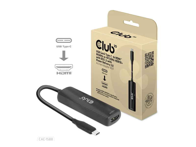 Club 3D Adattatore USB-C A HDMI 8K – CAC-1588, Supporto HDR10, PD 3.0 100W, DSC1.2