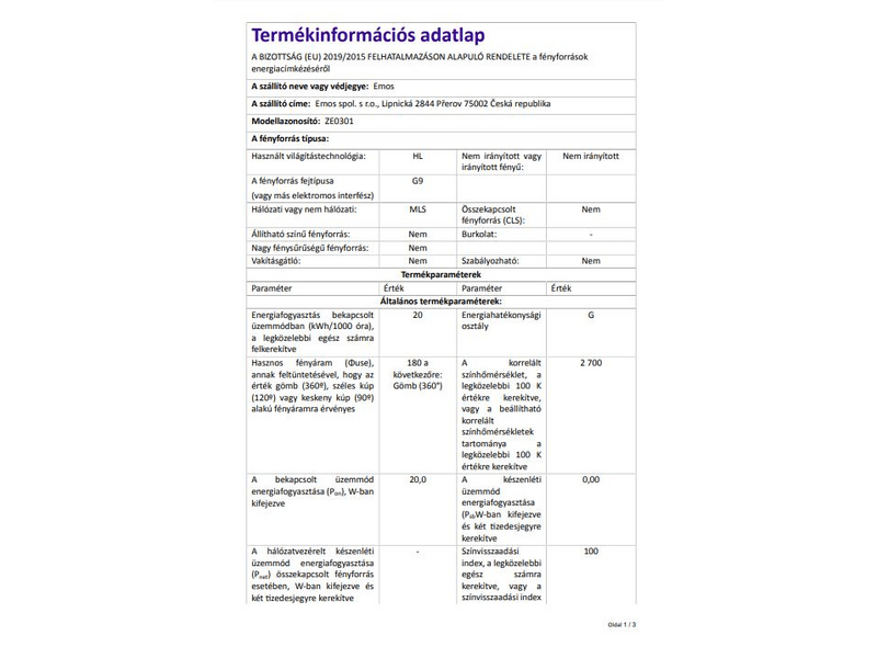 EMOS halogén izzó eco G9 230V 18W (ZE0301)