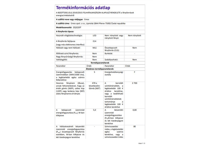 EMOS LED izzó classic gyertya E14 6W (ZQ3220)