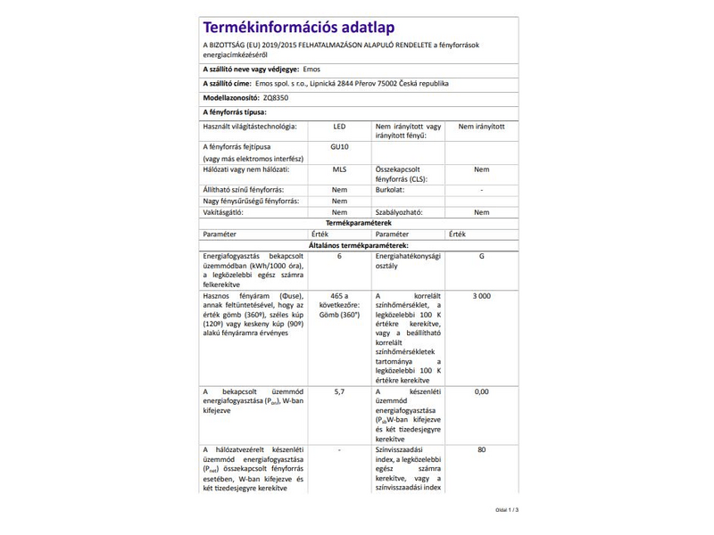 EMOS ZQ8350 MR16 5,5W GU10 LED izzó