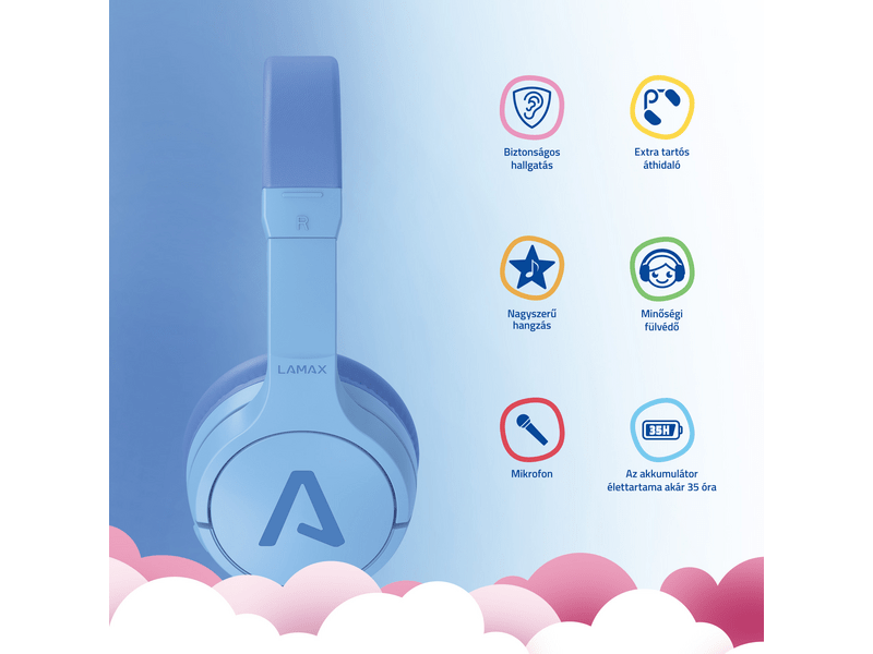 Lamax BaseKid1 Bluetooth gyerek fejhallgató, kék (LXOHMBAKI01LA)