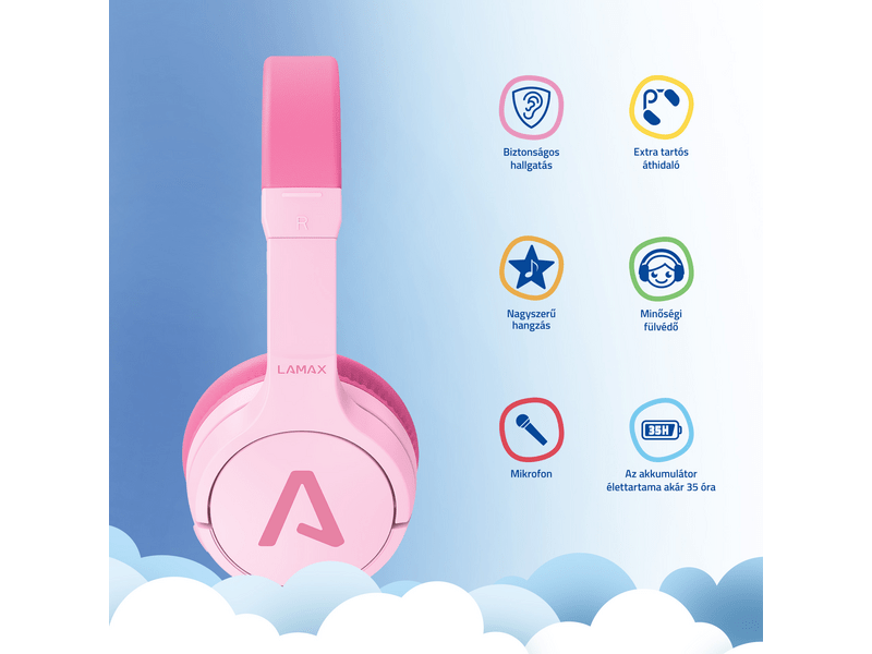 Lamax BaseKid1 Bluetooth gyerek fejhallgató, pink (LXOHMBAKI01PA)