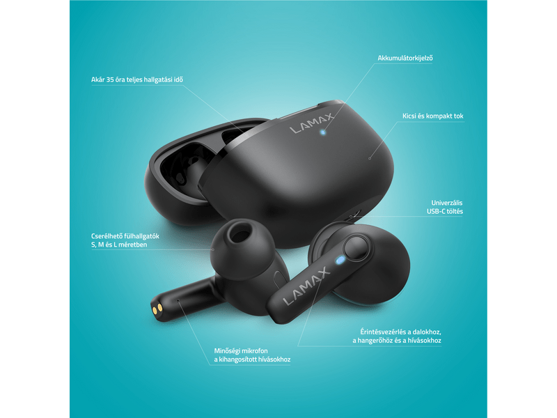 LAMAX Clips1 Play Black TWS fülhallgató, fekete