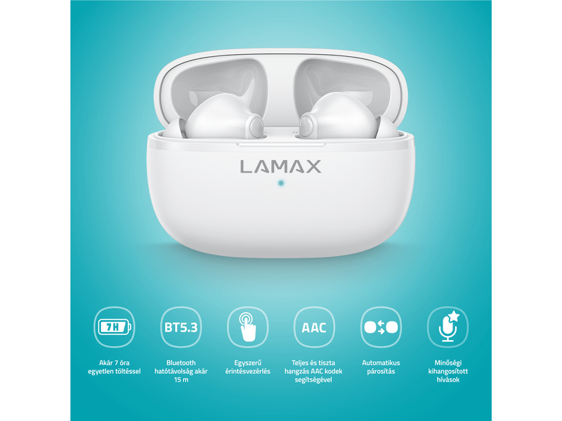 LAMAX Clips1 Play White TWS fülhallgató, fehér