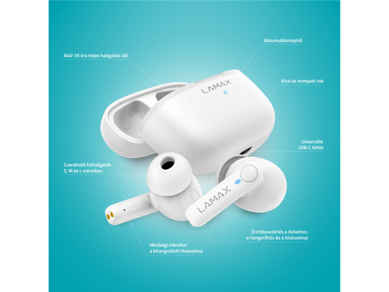 LAMAX Clips1 Play White TWS fülhallgató, fehér