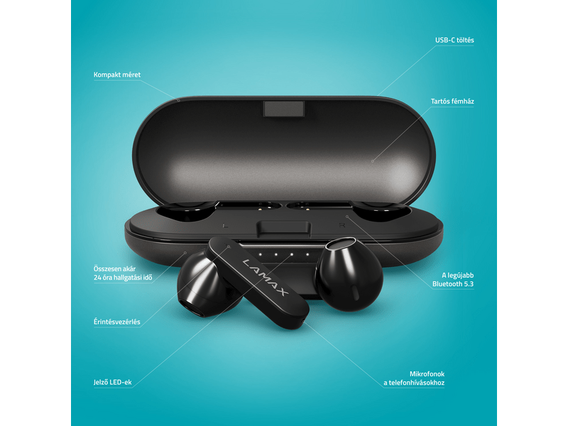LAMAX SteelTones1 Bluetooth Fülhallgató, fekete (LXIHMSTNS1NAA)