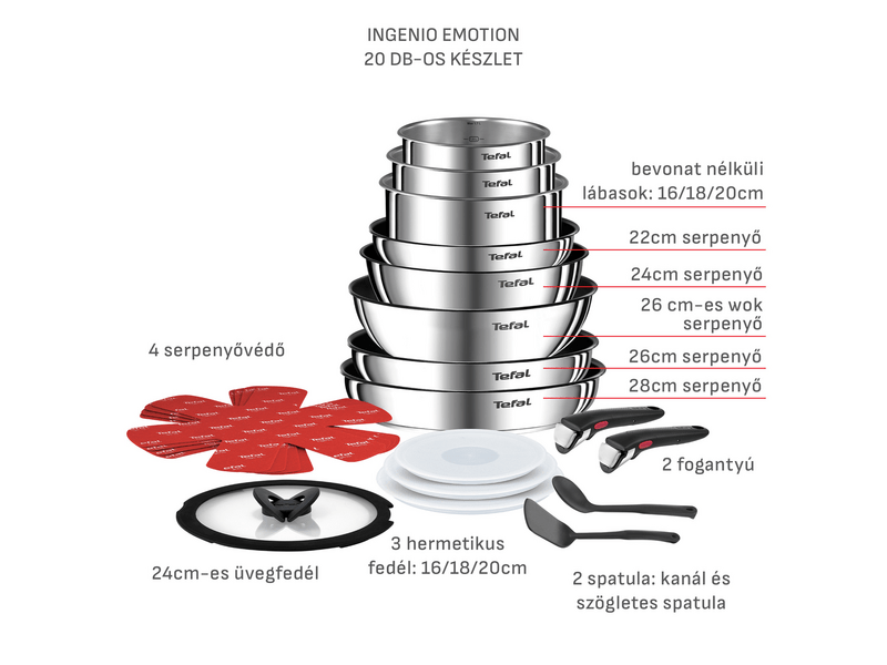 Tefal Ingenio Emotion Edényszett, 20 db-os (L897SJ04)