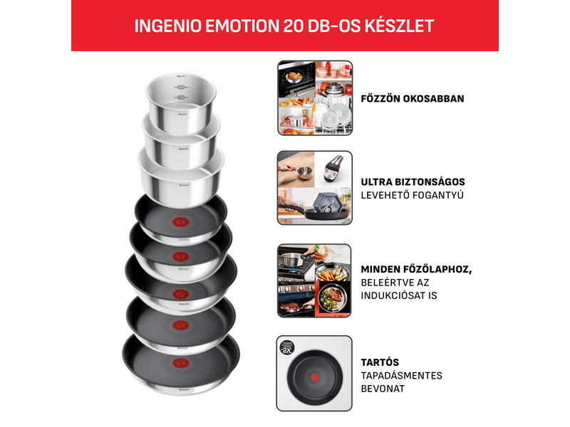 Tefal Ingenio Emotion Edényszett, 20 db-os (L897SJ04)