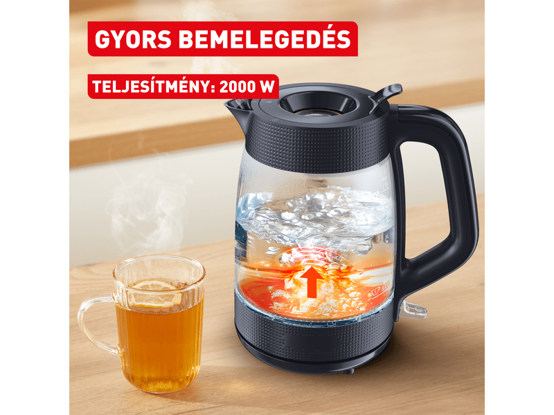 Tefal KO2G08E0 Morning Glass vízforraló, fekete