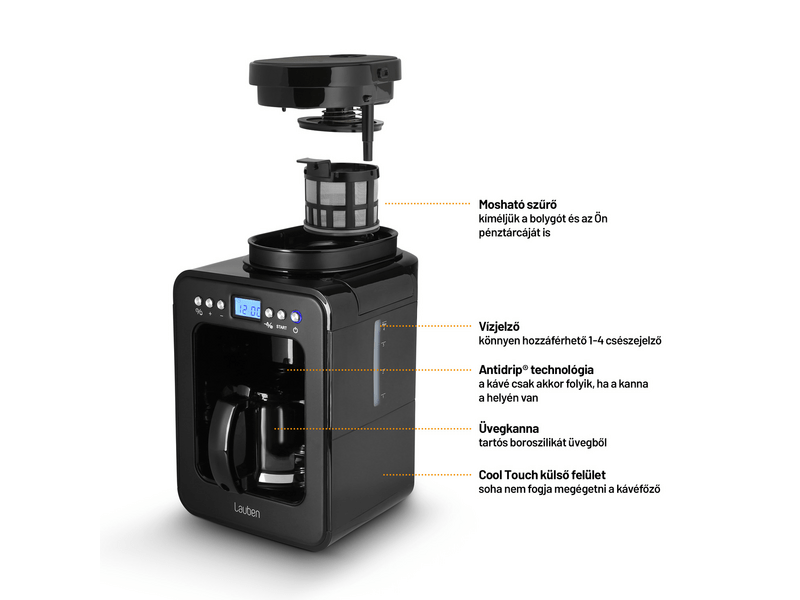 Lauben Grind&Drip 600BB Kávéfőző beépített darálóval