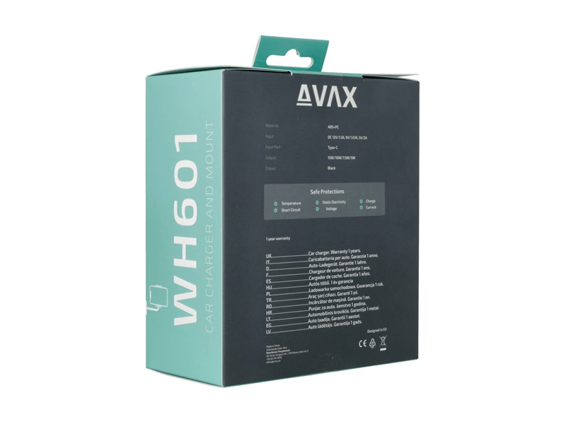 Avax WH601 Feely+ Vezeték nélküli szellőzőrácsra/szélvédőre rögzíthető autós töltő