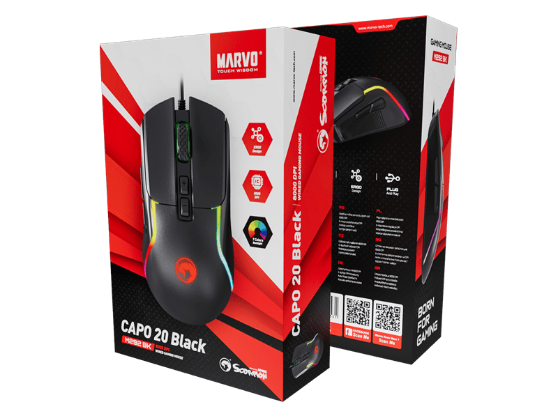 Marvo Capo 20 Vezetékes gamer egér, fekete (M292 BK)