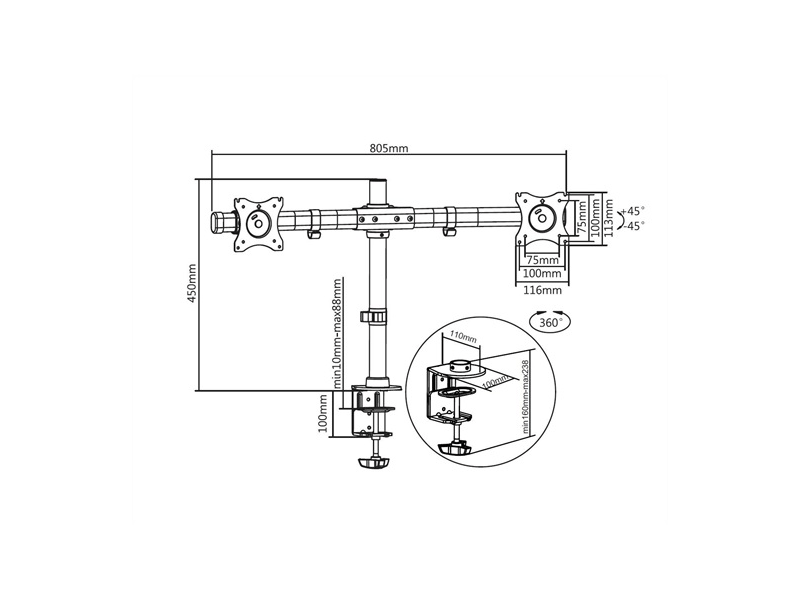 Multibrackets M Deskmount Basic Dual Asztali monitorkonzol