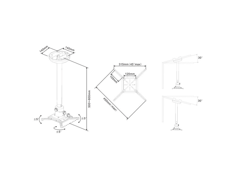 MULTIBRACKETS Mennyezeti konzol, M Universal Projector Ceiling Mount 500-800 with Finetune (20 kg)