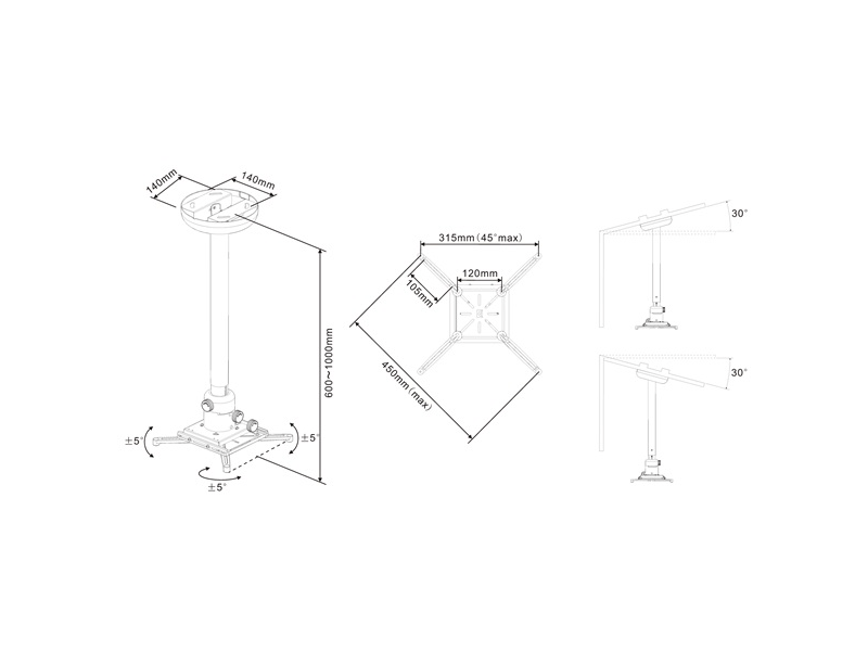 MULTIBRACKETS Mennyezeti konzol, M Universal Projector Ceiling mount 600-1000 with Fine tune