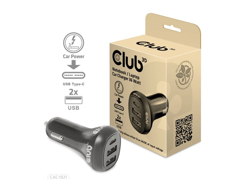 NBT Club3D Notebook / Laptop Car Charger 36 Watt - autós töltő