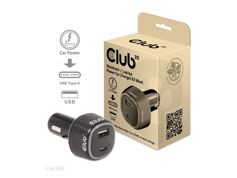 NBT Club3D Notebook / Laptop Car Charger 63 Watt - autós töltő