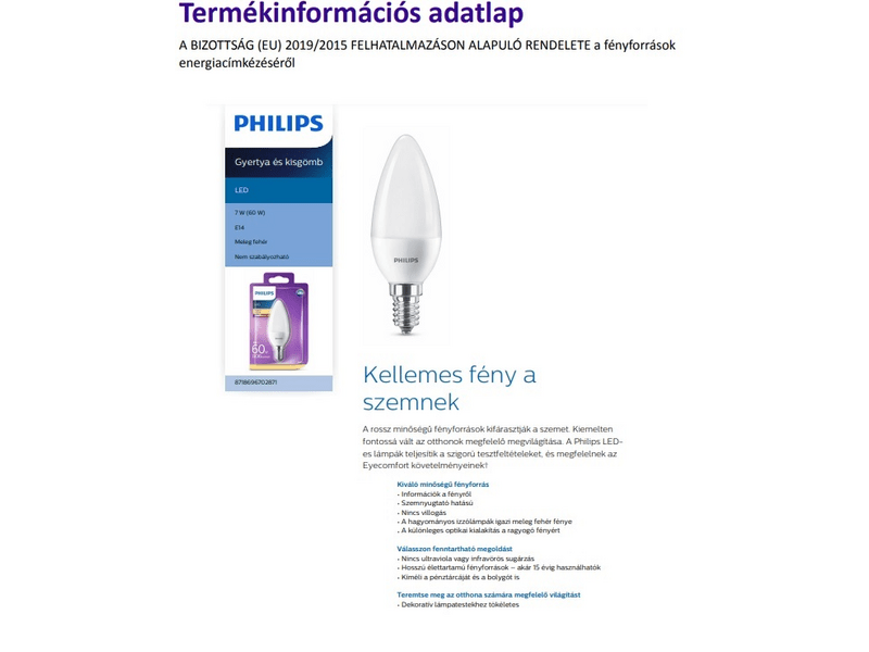 PHILIPS E14 7W 2700KC LED izzó