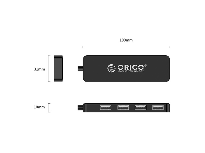 Orico USB2.0 Hub - FL01-BK/99/ (4 port, Bemenet: USB-A, Kimenet: 4xUSB-A, fekete)