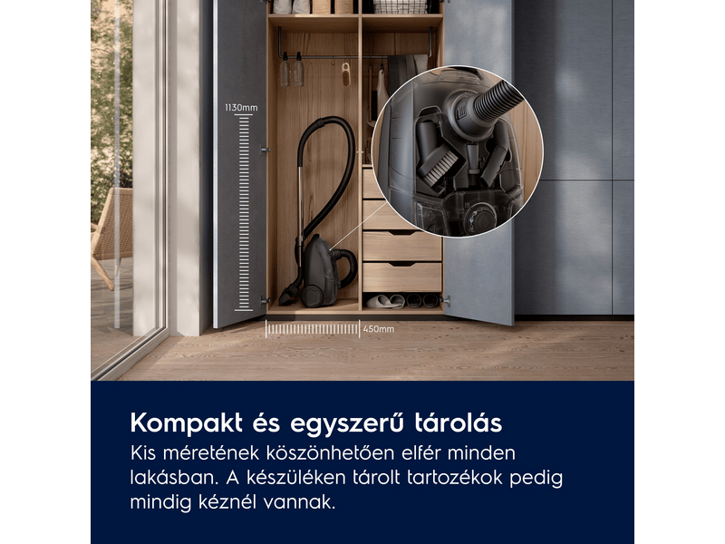 Porzsákos porszívó, 650W, világos szürke