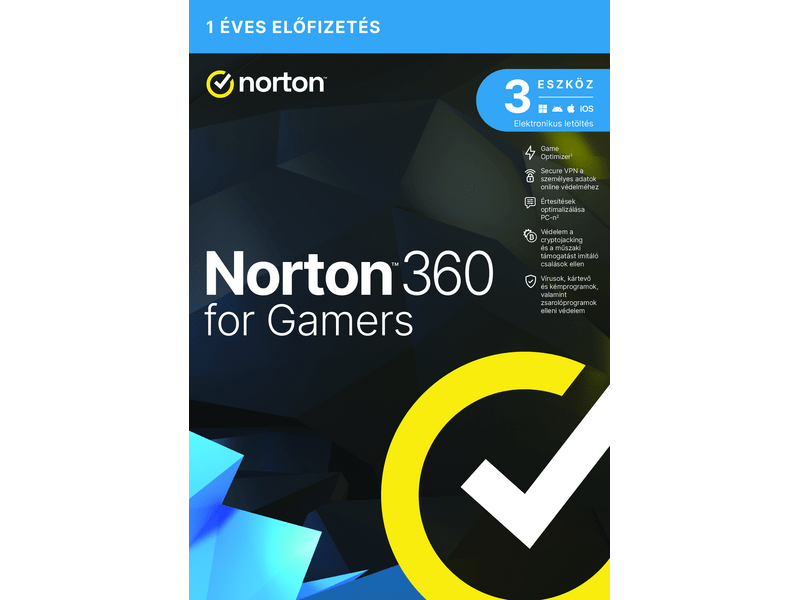Norton 360 for Gamers 50GB vírusirtó szoftver, 1 felhasználó, 3 eszközre, 1 éves