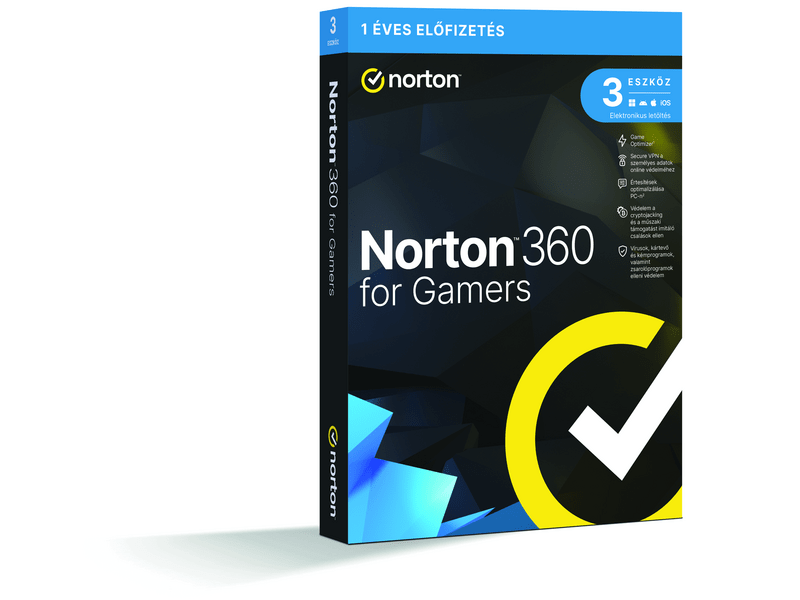 Norton 360 for Gamers 50GB vírusirtó szoftver, 1 felhasználó, 3 eszközre, 1 éves