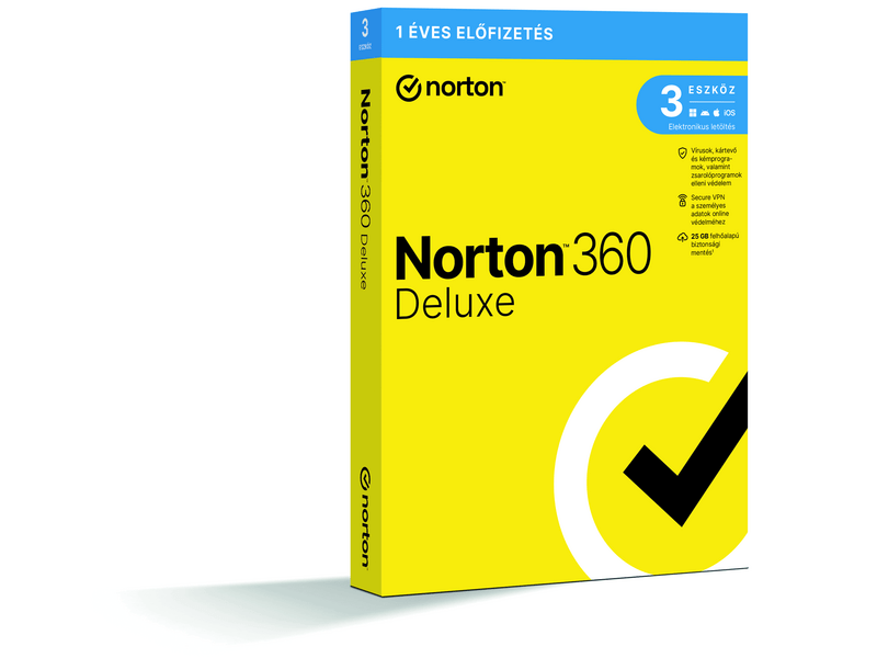 Norton 360 Deluxe 25GB HUN, 1 Felhasználó, 3 gép, 1 éves, dobozos vírusirtó szoftver