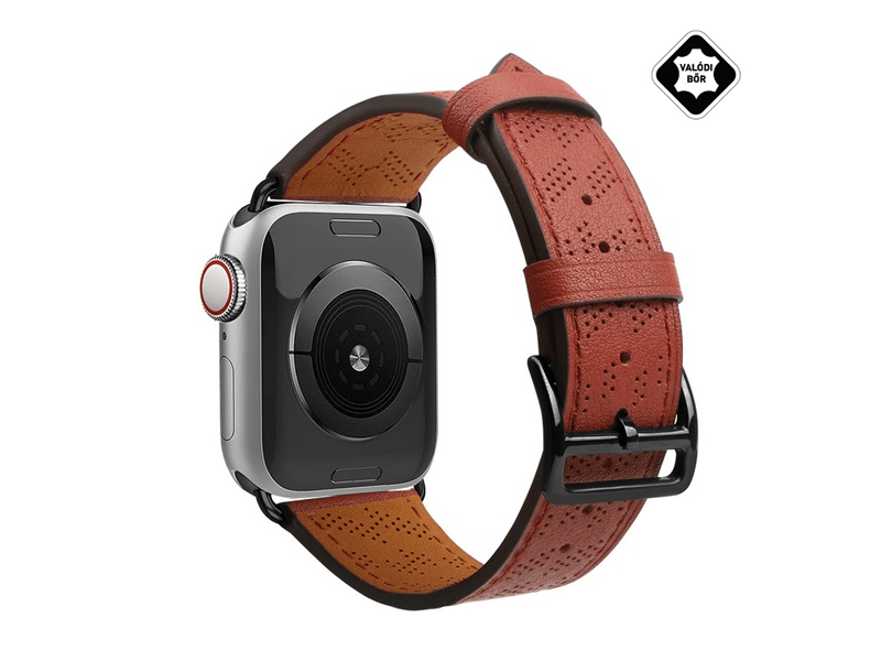 Gigapack Apple Watch Series 10 46mm Pótszíj, valódi bőr, bordó (GP-149382)