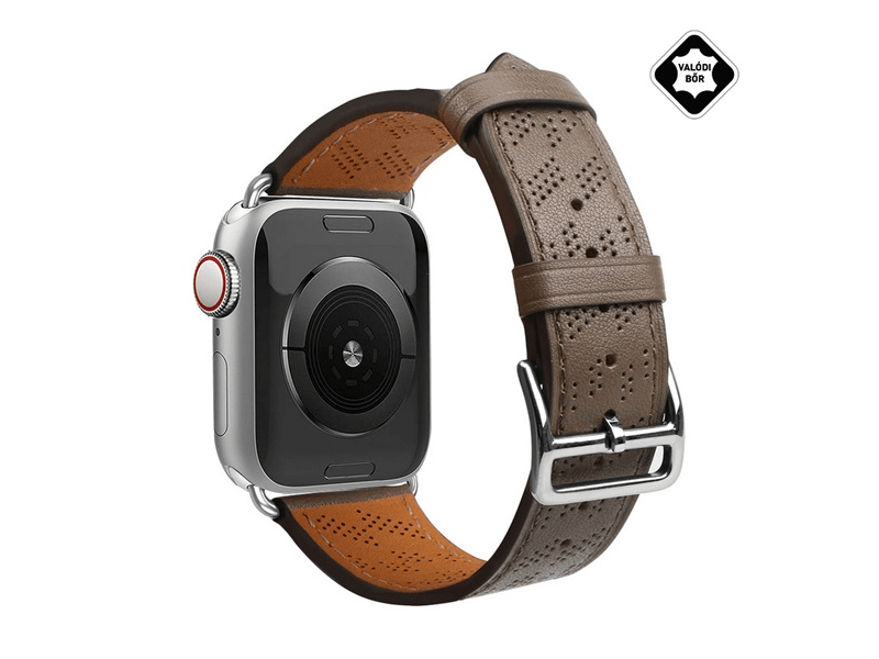 Gigapack Apple Watch Series 10 46mm Pótszíj, valódi bőr, sötétbarna (GP-149386)