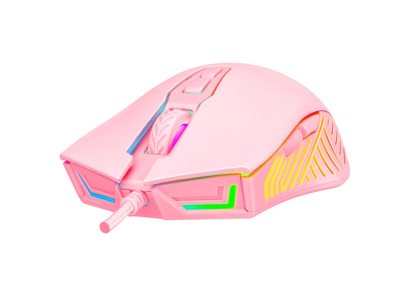 Rampage Egér Gamer - SMX-G68 SPEAR (7200DPI, 7 gomb, makro, RGB LED, 1,5m harisnyázott kábel, pink)